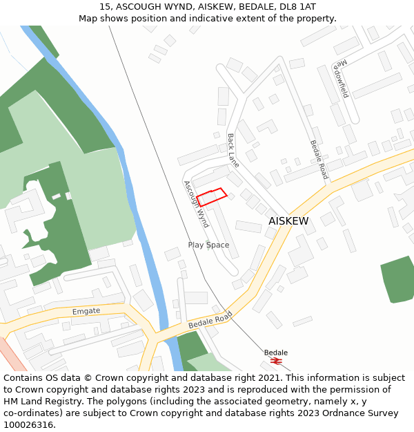 15, ASCOUGH WYND, AISKEW, BEDALE, DL8 1AT: Location map and indicative extent of plot