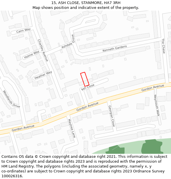 15, ASH CLOSE, STANMORE, HA7 3RH: Location map and indicative extent of plot