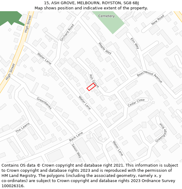 15, ASH GROVE, MELBOURN, ROYSTON, SG8 6BJ: Location map and indicative extent of plot