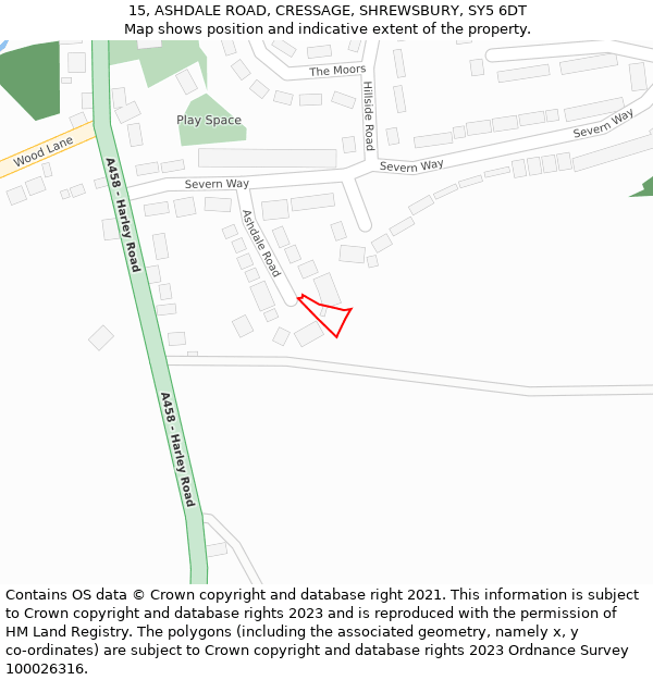 15, ASHDALE ROAD, CRESSAGE, SHREWSBURY, SY5 6DT: Location map and indicative extent of plot