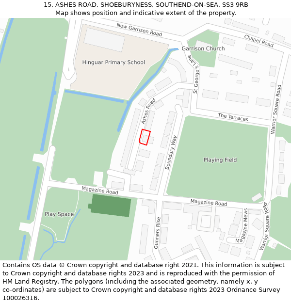 15, ASHES ROAD, SHOEBURYNESS, SOUTHEND-ON-SEA, SS3 9RB: Location map and indicative extent of plot