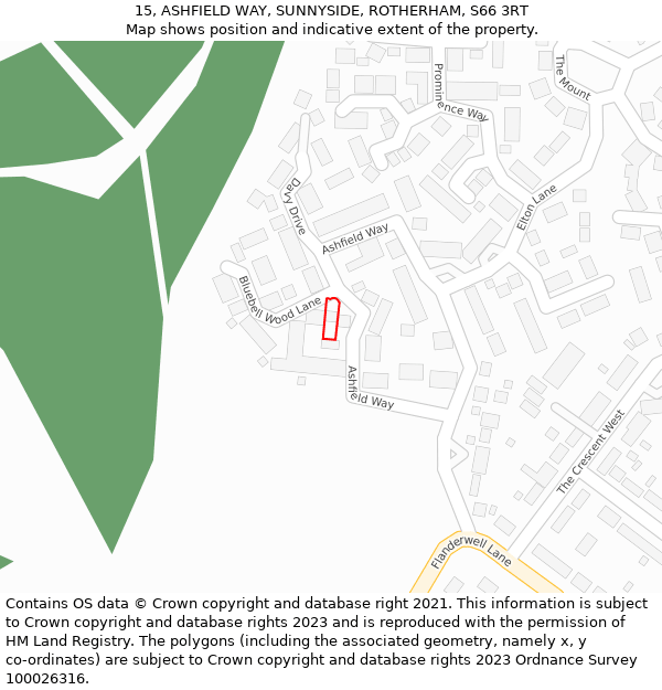 15, ASHFIELD WAY, SUNNYSIDE, ROTHERHAM, S66 3RT: Location map and indicative extent of plot