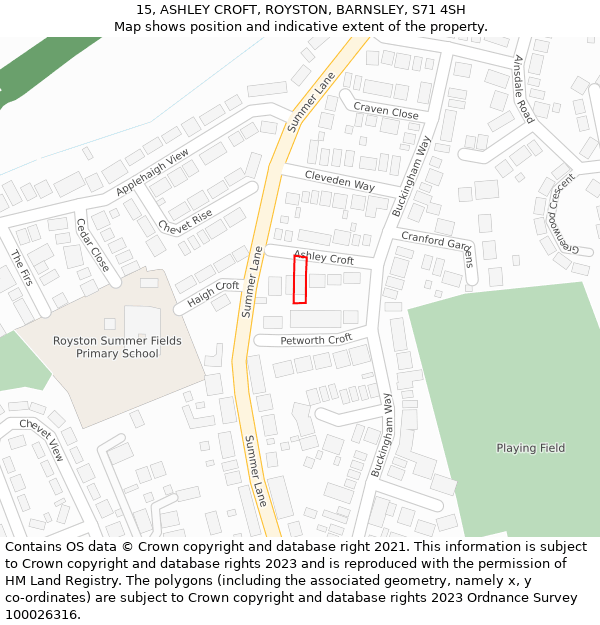 15, ASHLEY CROFT, ROYSTON, BARNSLEY, S71 4SH: Location map and indicative extent of plot