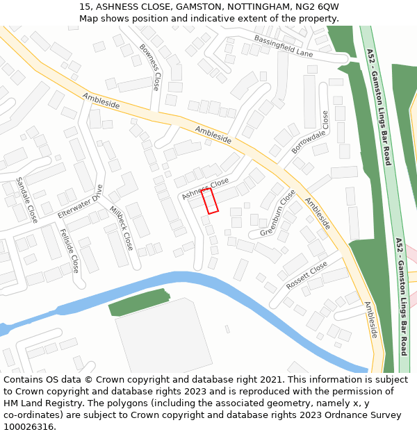 15, ASHNESS CLOSE, GAMSTON, NOTTINGHAM, NG2 6QW: Location map and indicative extent of plot