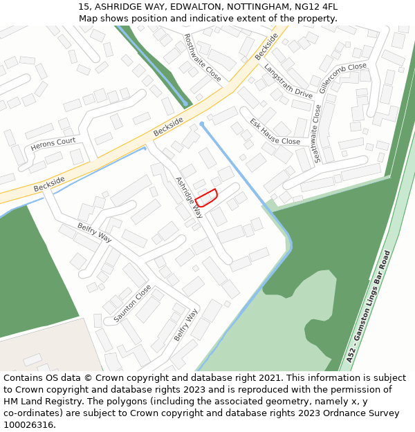 15, ASHRIDGE WAY, EDWALTON, NOTTINGHAM, NG12 4FL: Location map and indicative extent of plot