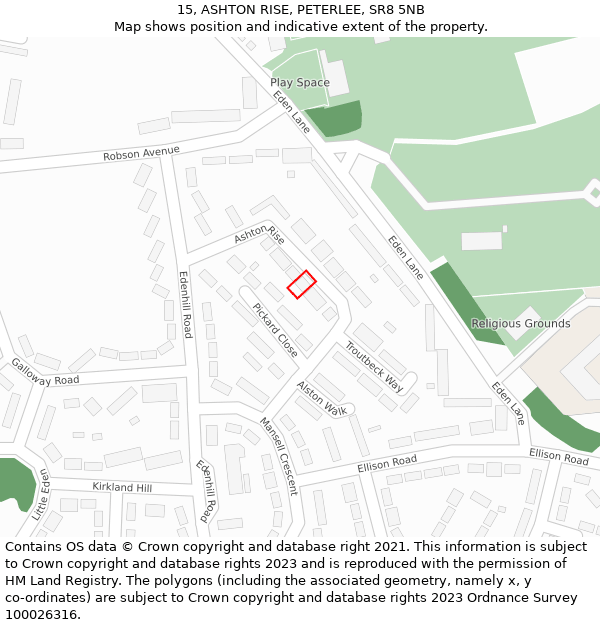 15, ASHTON RISE, PETERLEE, SR8 5NB: Location map and indicative extent of plot