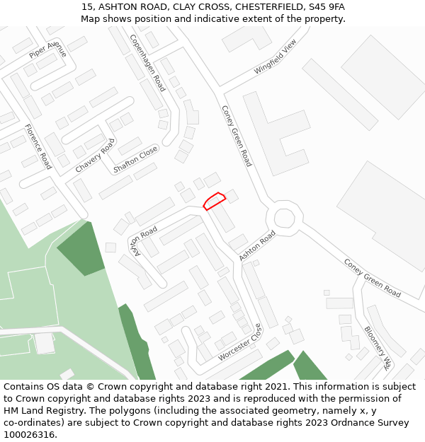 15, ASHTON ROAD, CLAY CROSS, CHESTERFIELD, S45 9FA: Location map and indicative extent of plot