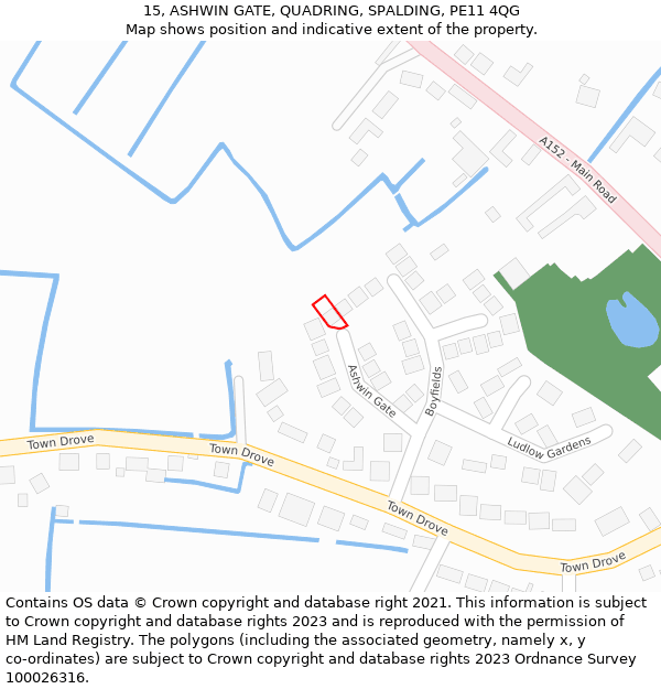 15, ASHWIN GATE, QUADRING, SPALDING, PE11 4QG: Location map and indicative extent of plot