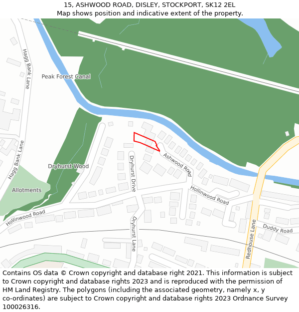 15, ASHWOOD ROAD, DISLEY, STOCKPORT, SK12 2EL: Location map and indicative extent of plot