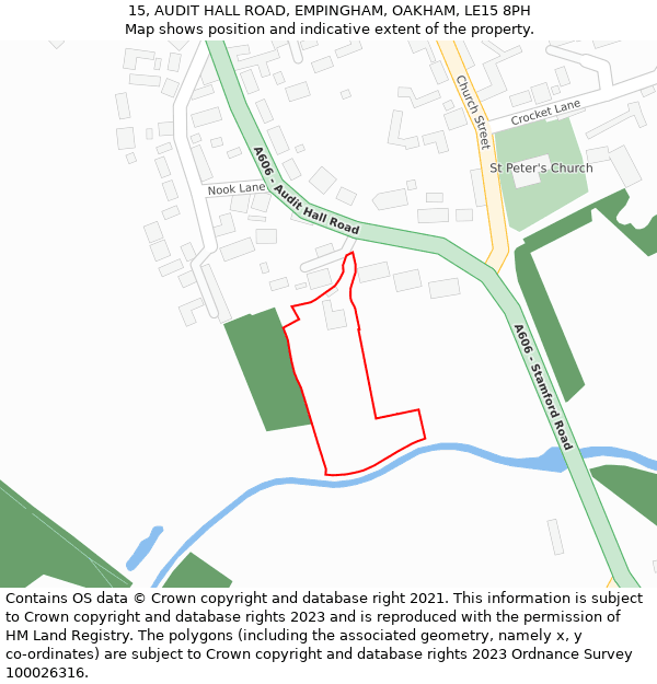 15, AUDIT HALL ROAD, EMPINGHAM, OAKHAM, LE15 8PH: Location map and indicative extent of plot