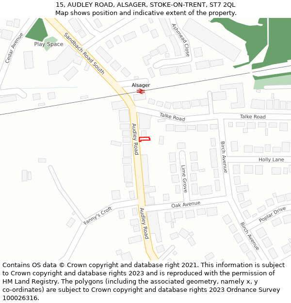 15, AUDLEY ROAD, ALSAGER, STOKE-ON-TRENT, ST7 2QL: Location map and indicative extent of plot