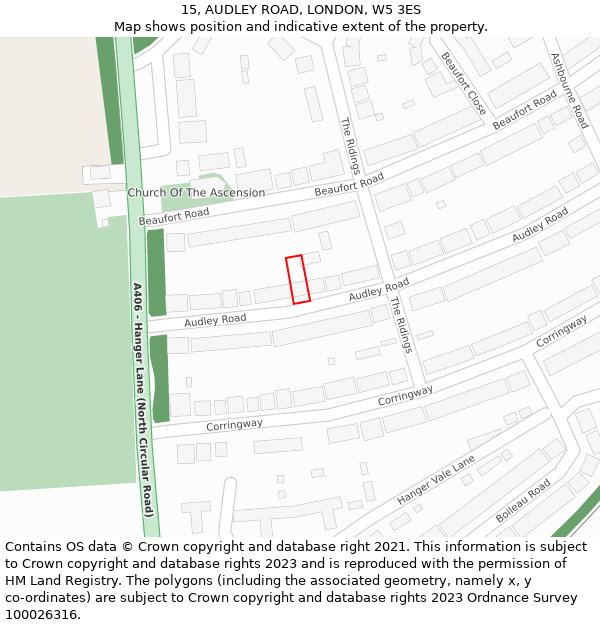15, AUDLEY ROAD, LONDON, W5 3ES: Location map and indicative extent of plot