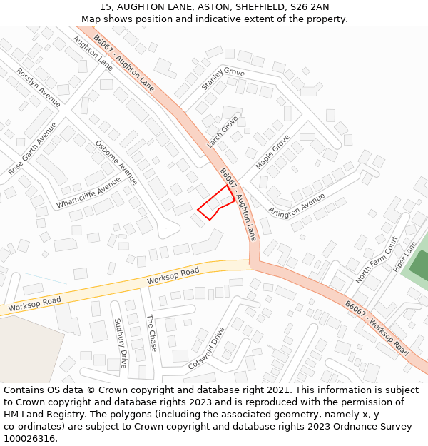 15, AUGHTON LANE, ASTON, SHEFFIELD, S26 2AN: Location map and indicative extent of plot