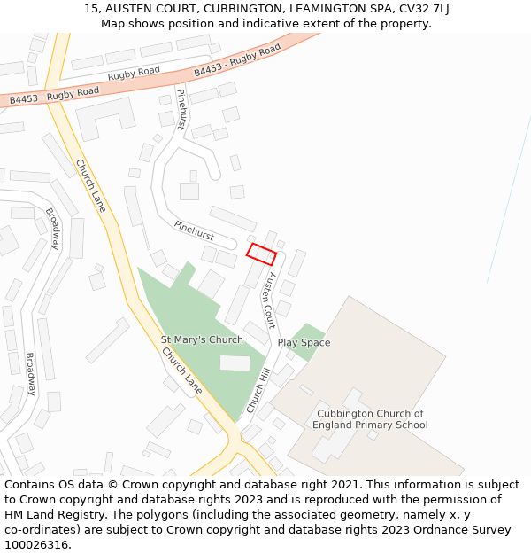 15, AUSTEN COURT, CUBBINGTON, LEAMINGTON SPA, CV32 7LJ: Location map and indicative extent of plot