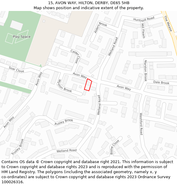 15, AVON WAY, HILTON, DERBY, DE65 5HB: Location map and indicative extent of plot