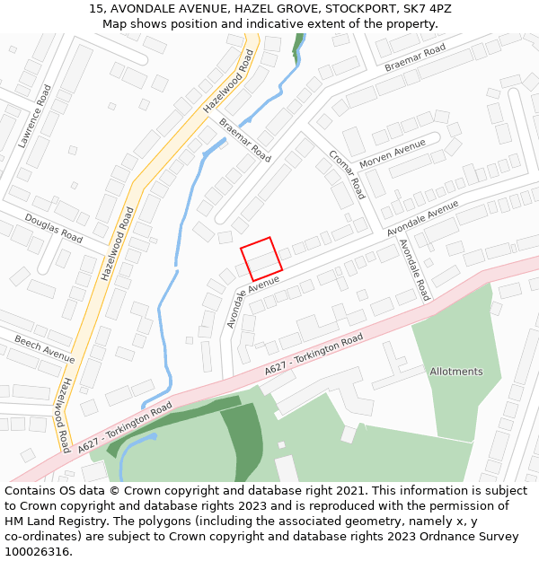 15, AVONDALE AVENUE, HAZEL GROVE, STOCKPORT, SK7 4PZ: Location map and indicative extent of plot