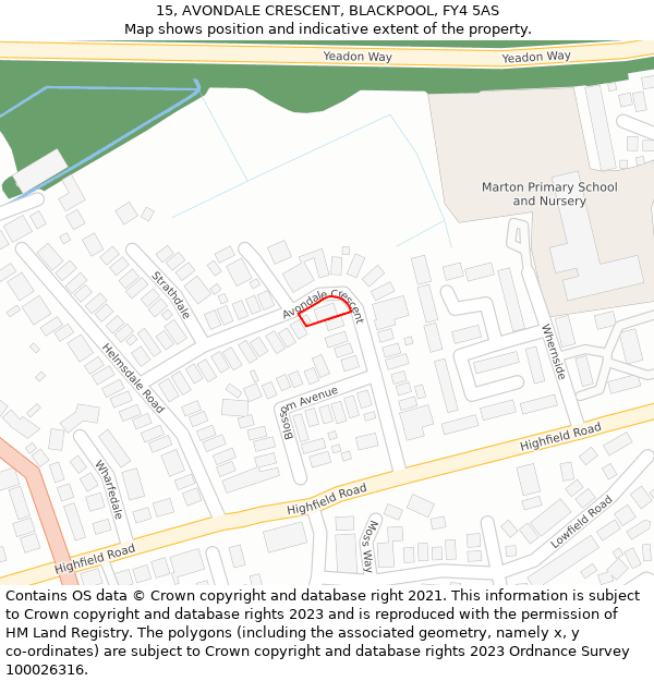 15, AVONDALE CRESCENT, BLACKPOOL, FY4 5AS: Location map and indicative extent of plot