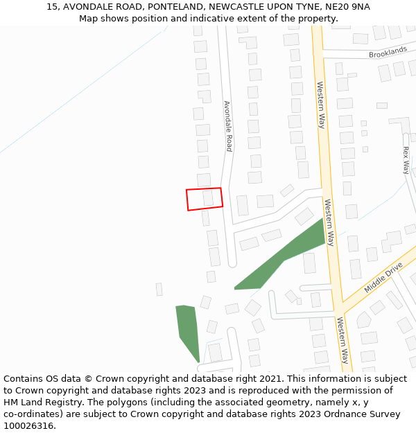 15, AVONDALE ROAD, PONTELAND, NEWCASTLE UPON TYNE, NE20 9NA: Location map and indicative extent of plot