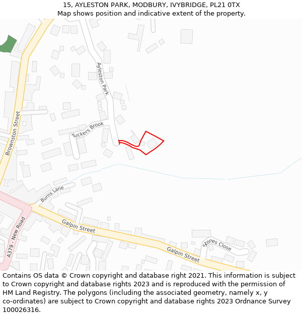 15, AYLESTON PARK, MODBURY, IVYBRIDGE, PL21 0TX: Location map and indicative extent of plot