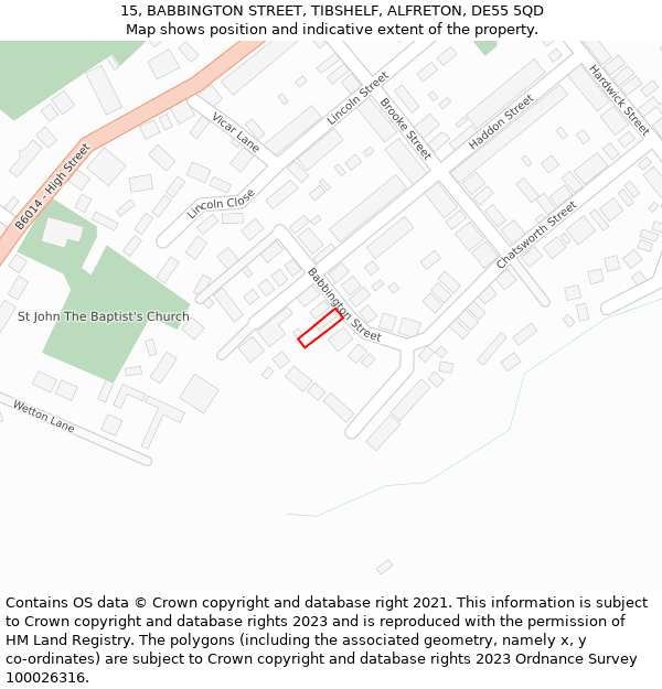 15, BABBINGTON STREET, TIBSHELF, ALFRETON, DE55 5QD: Location map and indicative extent of plot