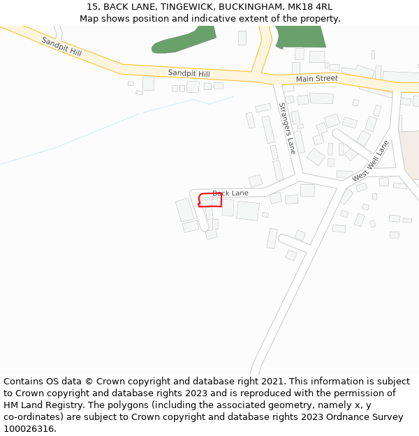 15, BACK LANE, TINGEWICK, BUCKINGHAM, MK18 4RL: Location map and indicative extent of plot