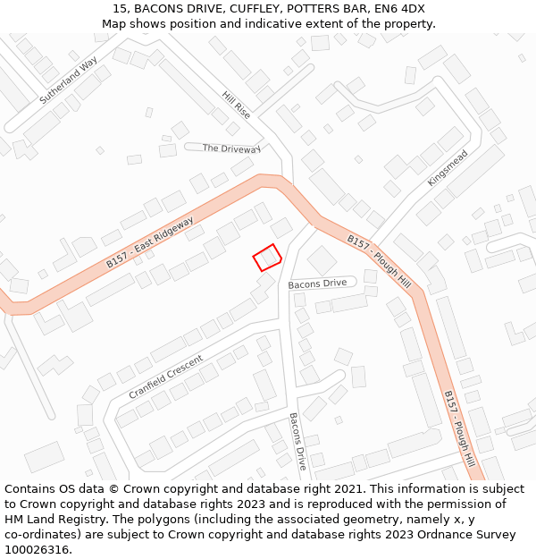 15, BACONS DRIVE, CUFFLEY, POTTERS BAR, EN6 4DX: Location map and indicative extent of plot