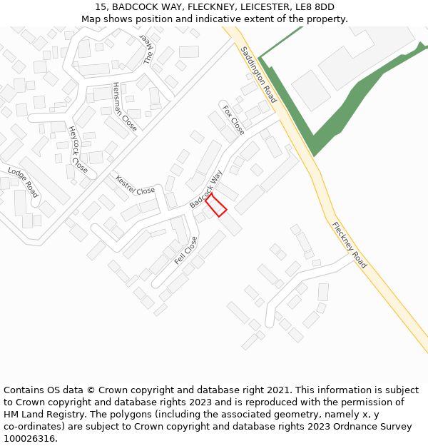 15, BADCOCK WAY, FLECKNEY, LEICESTER, LE8 8DD: Location map and indicative extent of plot