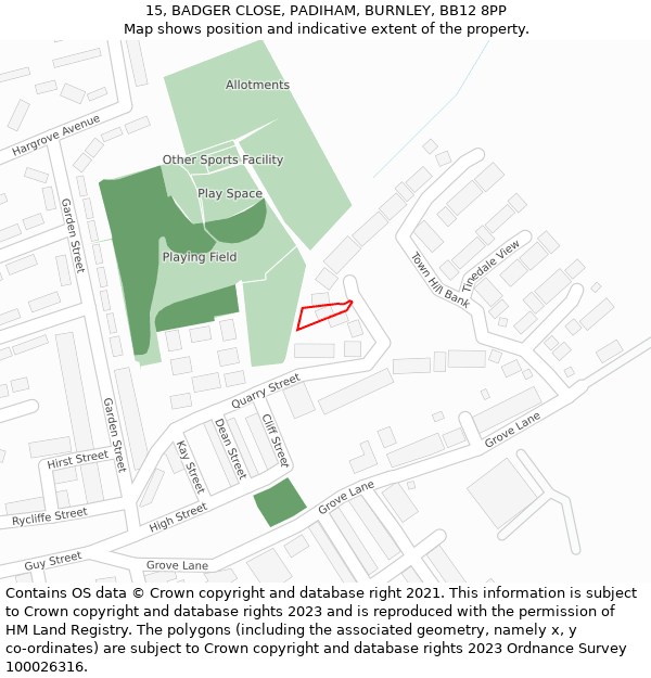 15, BADGER CLOSE, PADIHAM, BURNLEY, BB12 8PP: Location map and indicative extent of plot
