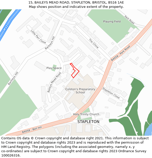 15, BAILEYS MEAD ROAD, STAPLETON, BRISTOL, BS16 1AE: Location map and indicative extent of plot