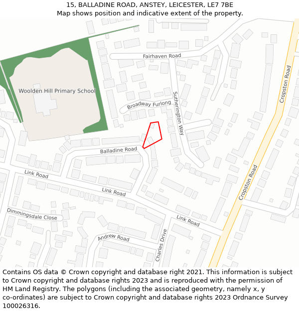 15, BALLADINE ROAD, ANSTEY, LEICESTER, LE7 7BE: Location map and indicative extent of plot