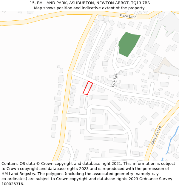 15, BALLAND PARK, ASHBURTON, NEWTON ABBOT, TQ13 7BS: Location map and indicative extent of plot