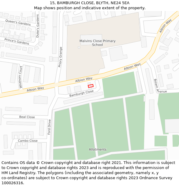 15, BAMBURGH CLOSE, BLYTH, NE24 5EA: Location map and indicative extent of plot