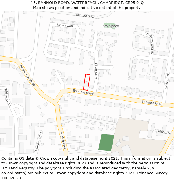 15, BANNOLD ROAD, WATERBEACH, CAMBRIDGE, CB25 9LQ: Location map and indicative extent of plot