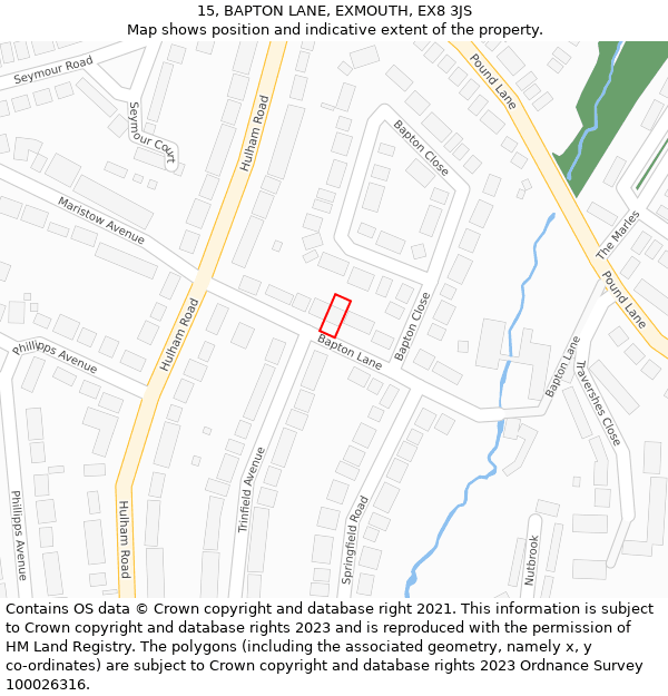 15, BAPTON LANE, EXMOUTH, EX8 3JS: Location map and indicative extent of plot