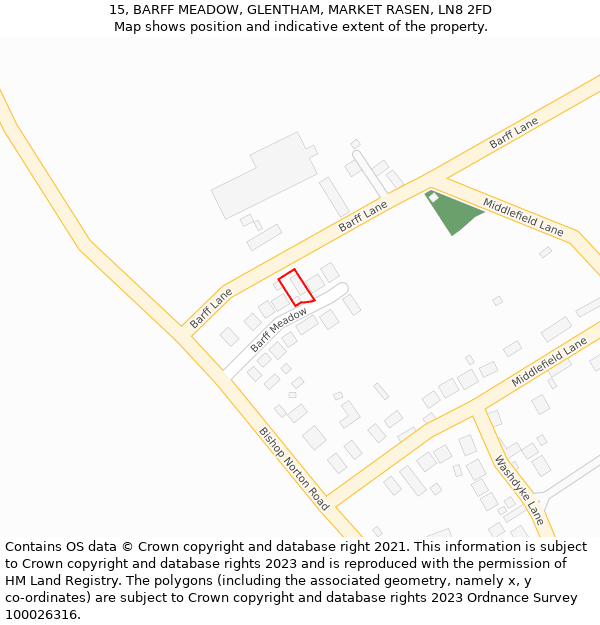 15, BARFF MEADOW, GLENTHAM, MARKET RASEN, LN8 2FD: Location map and indicative extent of plot