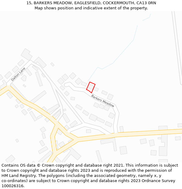 15, BARKERS MEADOW, EAGLESFIELD, COCKERMOUTH, CA13 0RN: Location map and indicative extent of plot