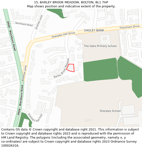 15, BARLEY BROOK MEADOW, BOLTON, BL1 7HP: Location map and indicative extent of plot