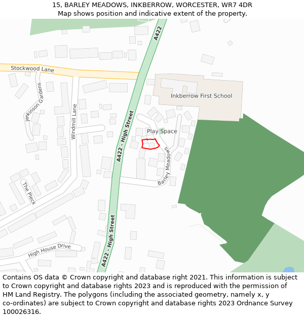 15, BARLEY MEADOWS, INKBERROW, WORCESTER, WR7 4DR: Location map and indicative extent of plot