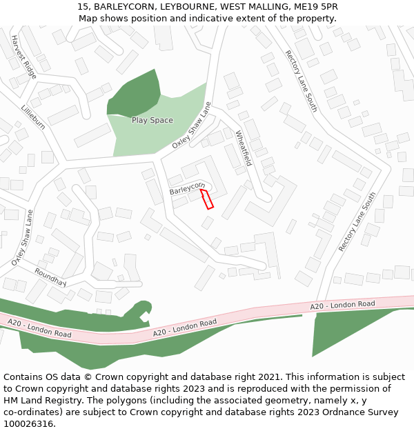 15, BARLEYCORN, LEYBOURNE, WEST MALLING, ME19 5PR: Location map and indicative extent of plot