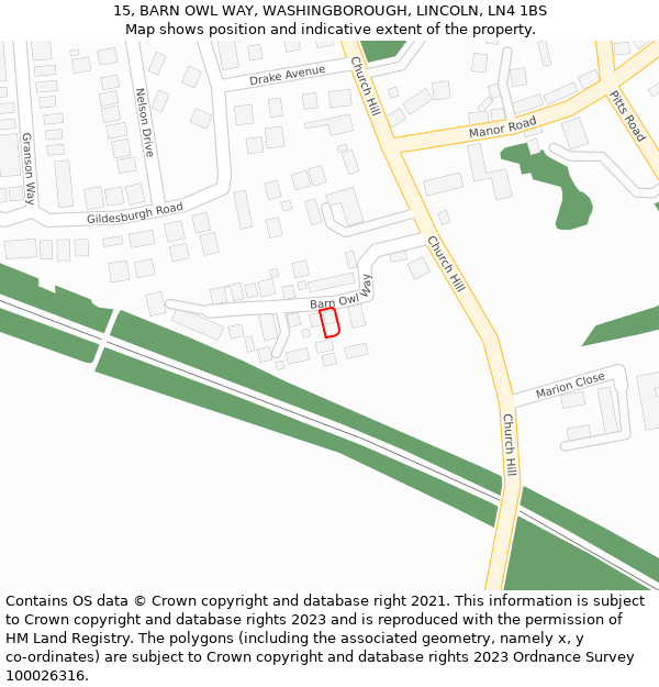 15, BARN OWL WAY, WASHINGBOROUGH, LINCOLN, LN4 1BS: Location map and indicative extent of plot