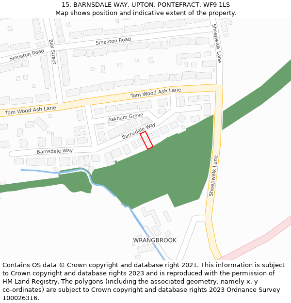 15, BARNSDALE WAY, UPTON, PONTEFRACT, WF9 1LS: Location map and indicative extent of plot