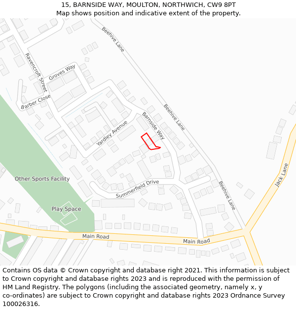 15, BARNSIDE WAY, MOULTON, NORTHWICH, CW9 8PT: Location map and indicative extent of plot