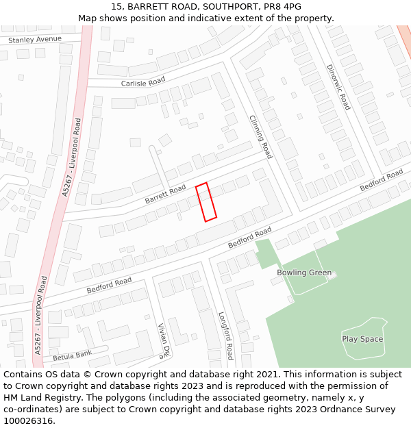 15, BARRETT ROAD, SOUTHPORT, PR8 4PG: Location map and indicative extent of plot