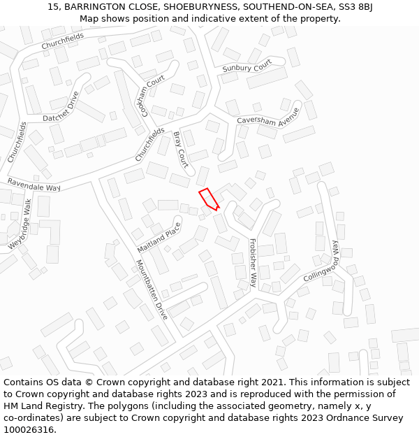 15, BARRINGTON CLOSE, SHOEBURYNESS, SOUTHEND-ON-SEA, SS3 8BJ: Location map and indicative extent of plot