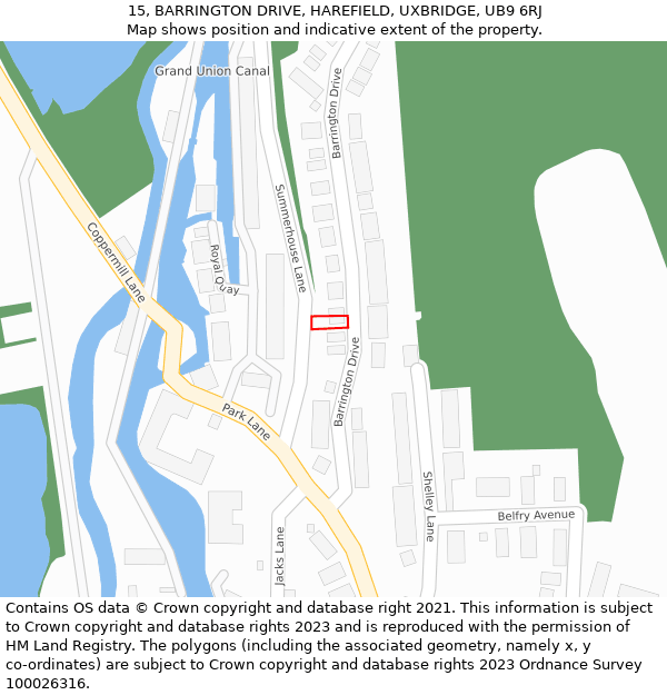 15, BARRINGTON DRIVE, HAREFIELD, UXBRIDGE, UB9 6RJ: Location map and indicative extent of plot
