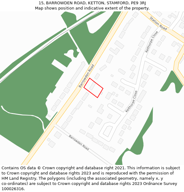 15, BARROWDEN ROAD, KETTON, STAMFORD, PE9 3RJ: Location map and indicative extent of plot