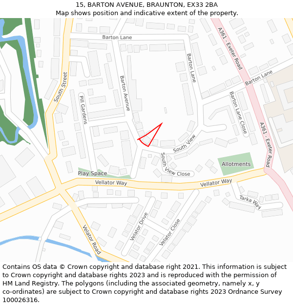 15, BARTON AVENUE, BRAUNTON, EX33 2BA: Location map and indicative extent of plot