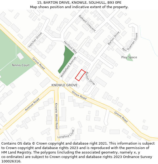 15, BARTON DRIVE, KNOWLE, SOLIHULL, B93 0PE: Location map and indicative extent of plot