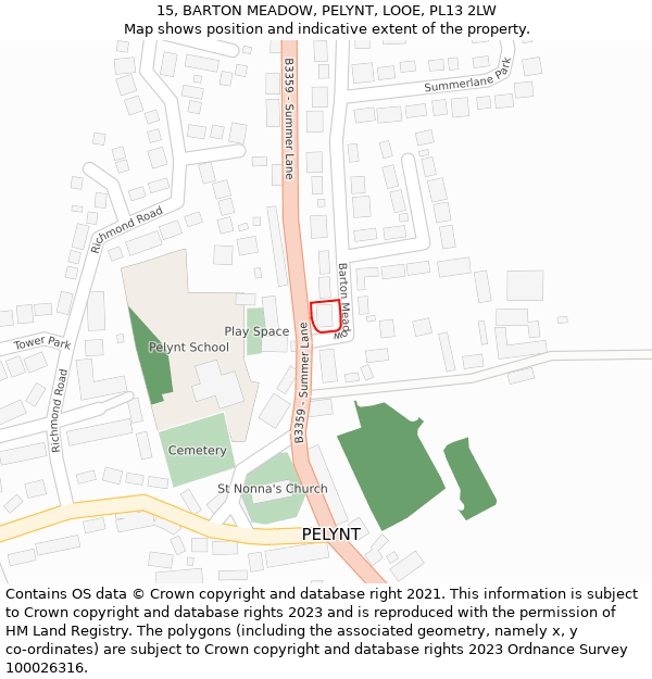 15, BARTON MEADOW, PELYNT, LOOE, PL13 2LW: Location map and indicative extent of plot