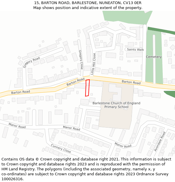 15, BARTON ROAD, BARLESTONE, NUNEATON, CV13 0ER: Location map and indicative extent of plot